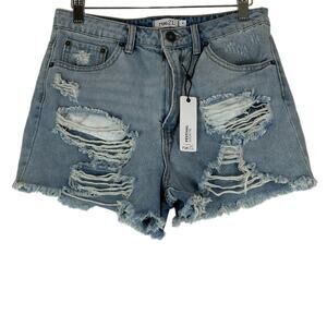 NWT Rue21 Denim Shorts Juniors 3 Light Wash Distressed High Rise Cutoff Festival